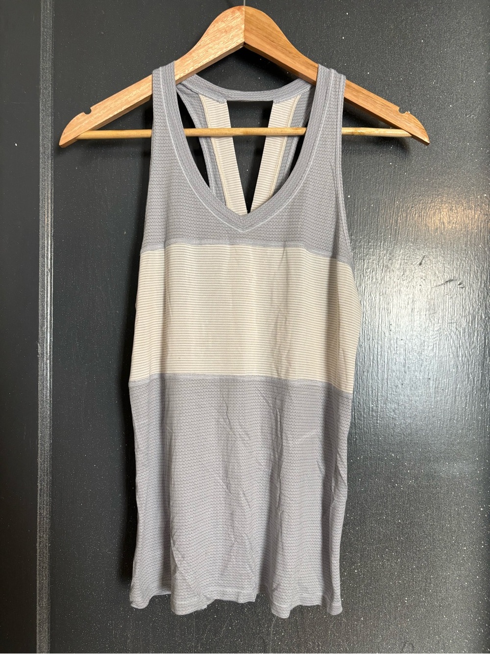 lululemon athletica Gray and Cream Striped Racerback Tank